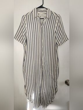 Trovata Birds Of Paradise Button Up Striped Dress w/ Pockets Sz S  Beach Resort